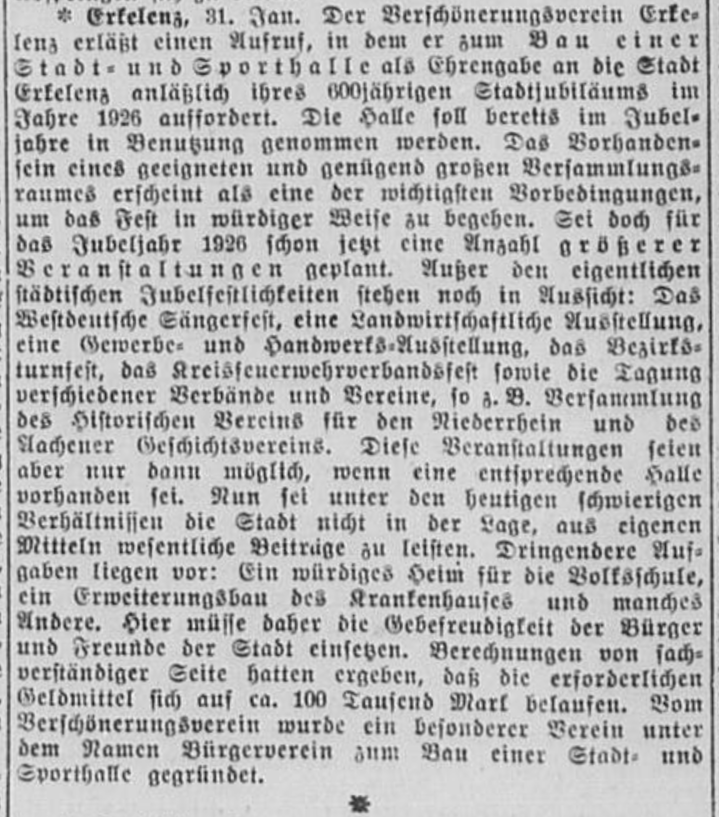 1925-02-02Echo der Gegenwart Verschönerungsverein Aufruf zum Bau einer Festhalle