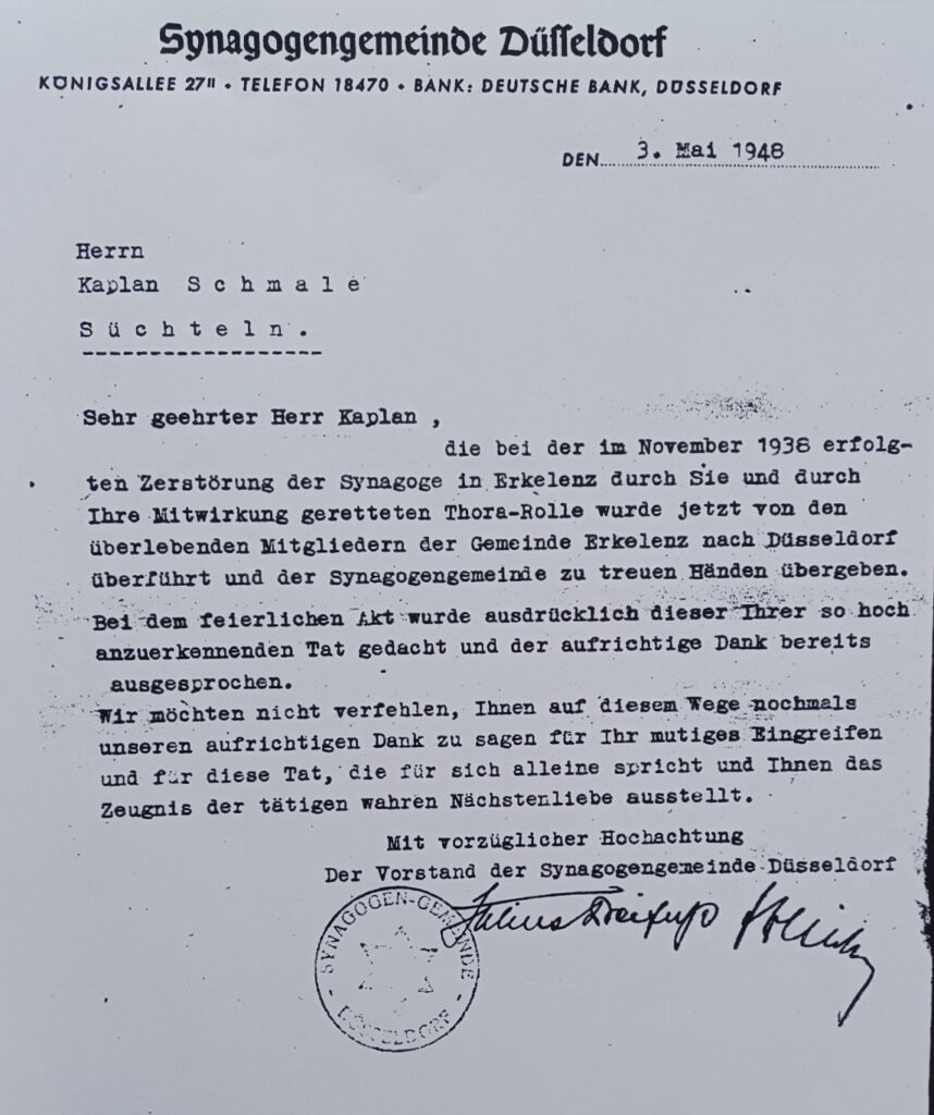 © Pfarrarchiv Erkelenz | Dankschreiben an Kaplan Schmalen